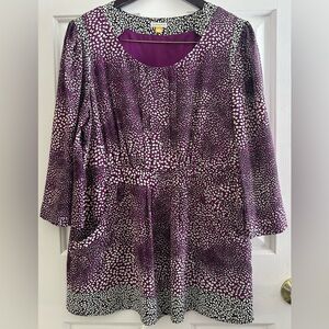 LEIFSDOTTIR 12 Elevated Basics Luxury 100% Silk Purple Black Tunic Pocket Career